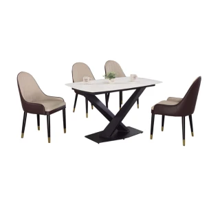 【文創集】凱勞特4.3尺岩板餐桌科技布餐椅組合(一桌四椅組合)