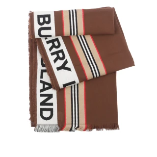 【BURBERRY 巴寶莉】Icon Stripe 經典條紋棉質圍巾(暗樺木棕色)