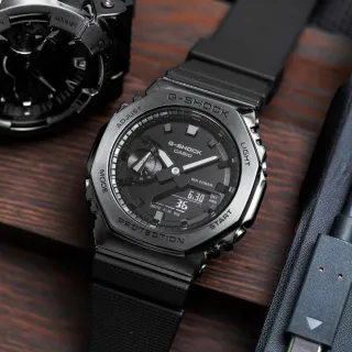 【CASIO 卡西歐】G-SHOCK 酷黑時尚 金屬八角防護構造雙顯錶 禮物 雙11(GM-2100BB-1A)