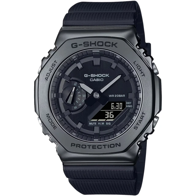 【CASIO 卡西歐】G-SHOCK 酷黑時尚 金屬八角防護構造雙顯錶 畢業 禮物(GM-2100BB-1A)