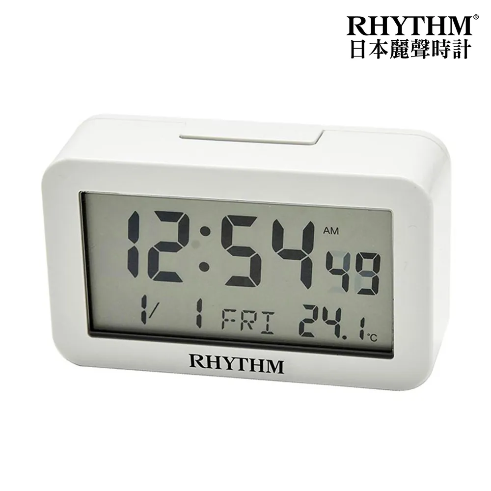 【RHYTHM 麗聲】輕生活防貪睡LED夜燈日期溫度顯示電子鐘(簡單白)