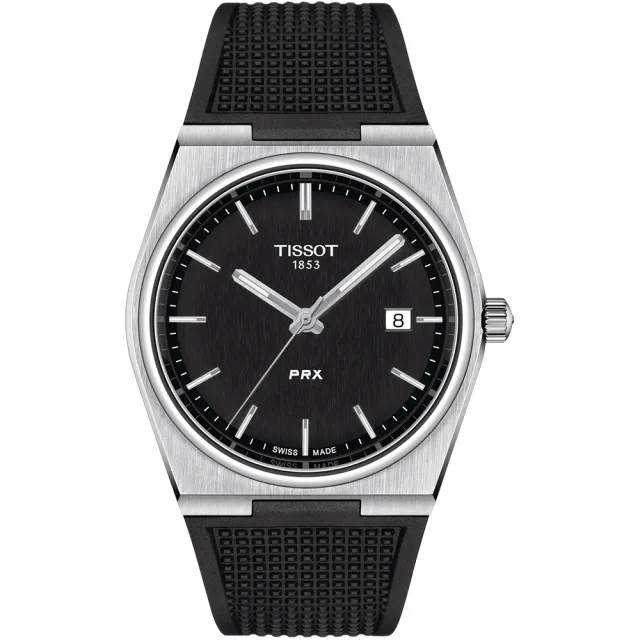 【TISSOT 天梭】PRX系列 復古風酒桶型紳士石英錶-40mm/橡膠帶 雙11 送禮(T1374101705100)