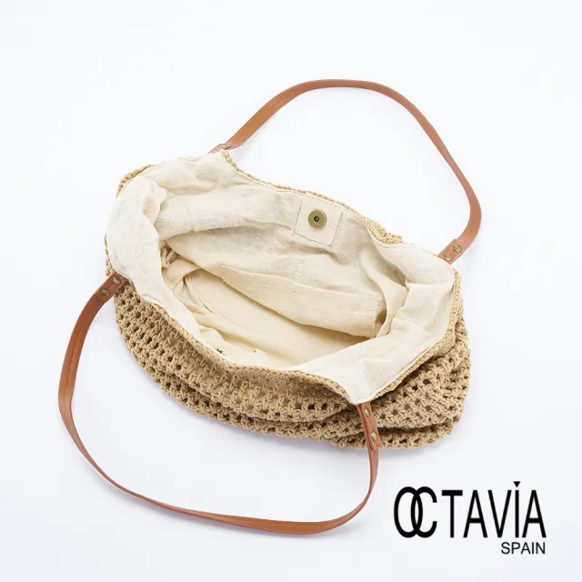 【OCTAVIA 8】雙11 梅芙曼 手工棉線編織方型休閒托特包 - 芳草棕(渡假包 仿草編包)
