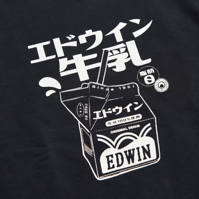 【EDWIN】男女裝 東京散策系列 營養牛乳長袖T恤(黑色)