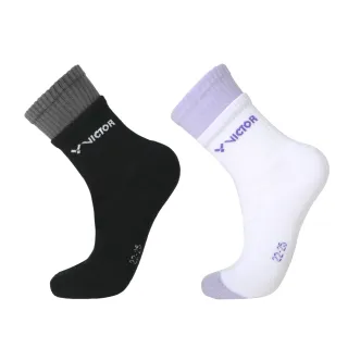 【VICTOR 勝利體育】運動女襪 高筒襪、無止滑襪(C-5114 C黑/J粉紫)