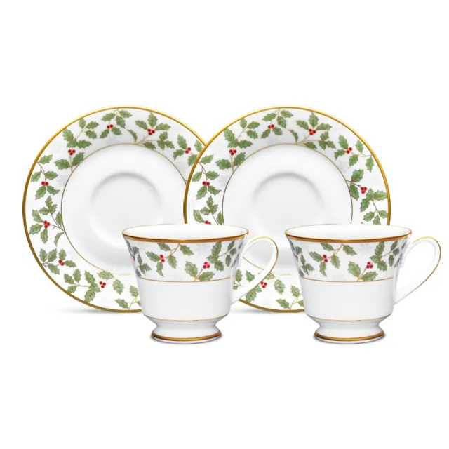 【NORITAKE】聖誕誓約金邊杯碟3組對杯禮盒組(買3送6 贈聖誕餐桌墊6入)