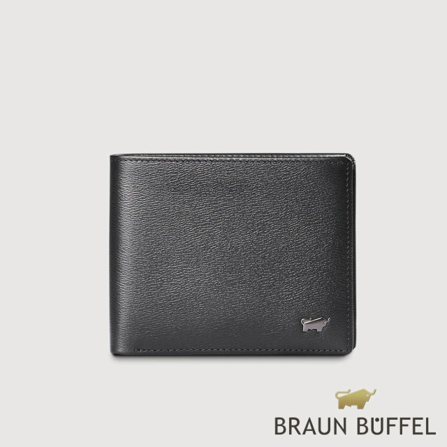 BRAUN BUFFEL 德國小金牛 台灣總代理 波索-A 4卡零錢袋皮夾-黑色(BF519-315-BK)