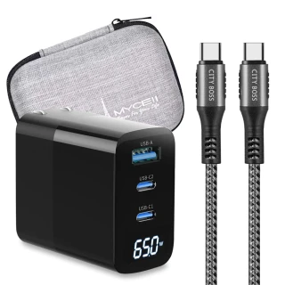 【MYCELL】65W氮化鎵GDK55T 黑色+勇固線耐彎折編織線USB-iphone/ipad-120cm
