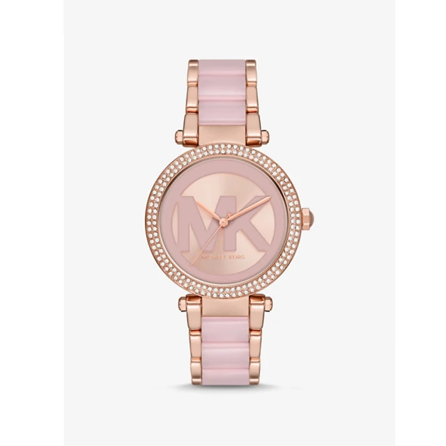Michael Kors Parker 粉紅芭比時尚女錶陶瓷x玫瑰金色不鏽鋼錶帶/(MK7371)