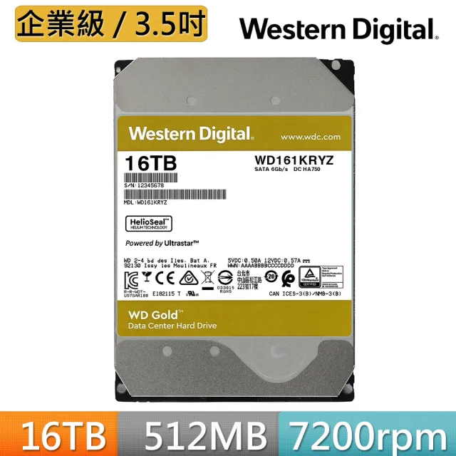 【WD 威騰】金標 16TB 3.5吋 企業級內接硬碟(WD161KRYZ)