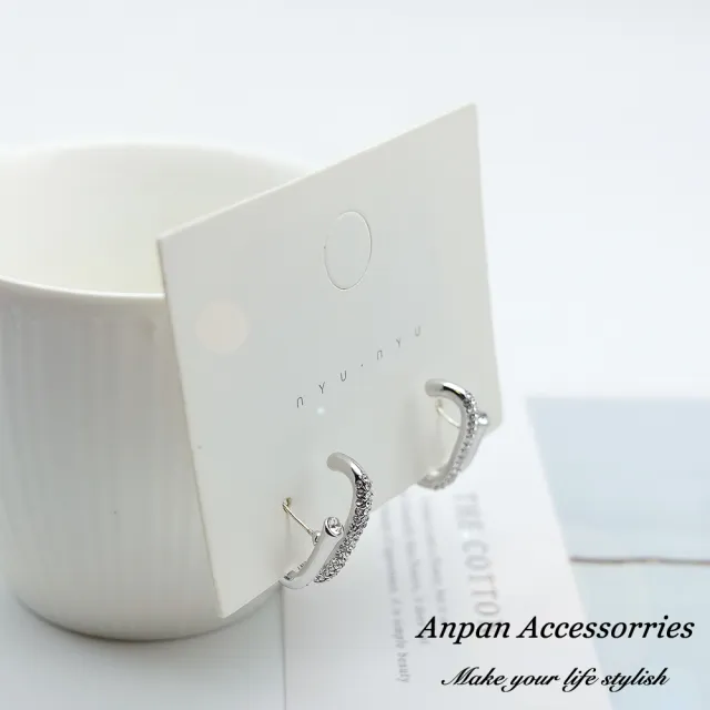 【Anpan】925銀針韓東大門輕奢鑲鑽高級感雙環耳環