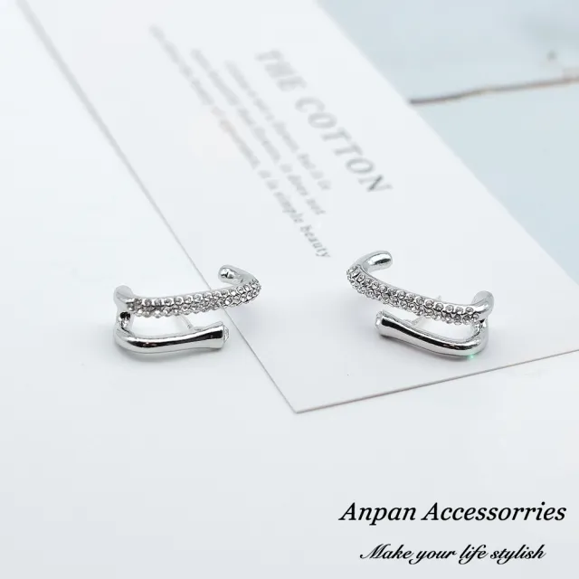 【Anpan】925銀針韓東大門輕奢鑲鑽高級感雙環耳環