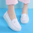 【MOM】真皮舒適寬楦愛心小花軟底白色護士鞋(灰色小花款)