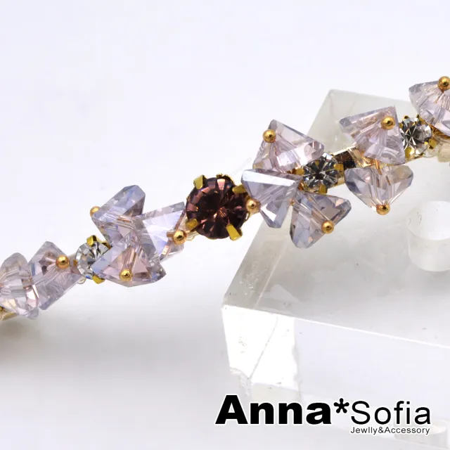 【AnnaSofia】一字髮夾髮飾彈簧夾公主夾-沁角璃晶 現貨(紫系)