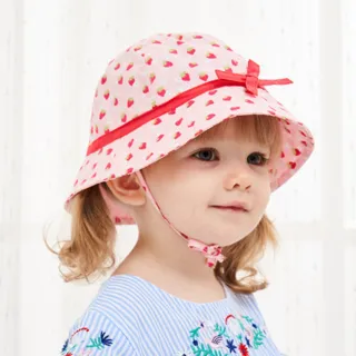 【Kori Deer 可莉鹿】粉色草莓純棉女嬰兒童綁帶遮陽帽(漁夫帽寶寶帽防曬)