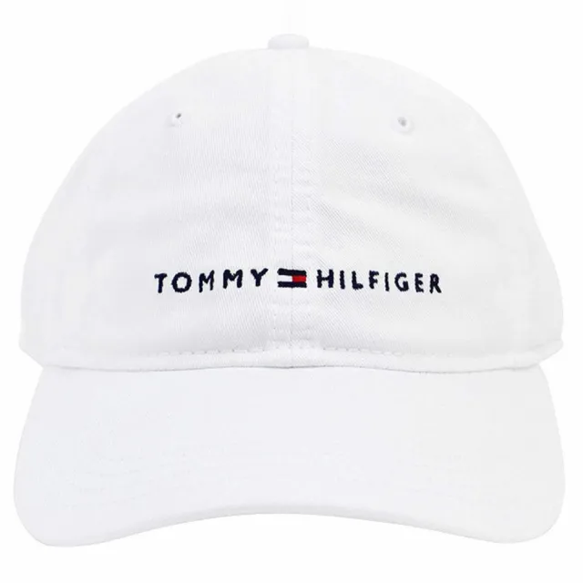 【Tommy Hilfiger】TOMMY 年度爆款經典刺繡文字Logo可調式鴨舌老帽-白色(平輸品)