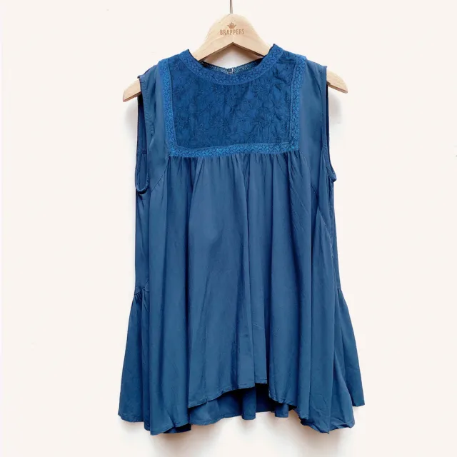 【BRAPPERS】女款 蕾絲拼接無袖襯衫(藍)