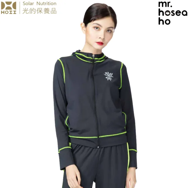 【HOII】MR.HOSEA HO 撞色風格連帽外套★黑色(時尚機能防曬涼感抗UPF50抗UV機能布)