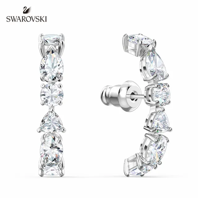 【SWAROVSKI 官方直營】Tennis Deluxe 白金色典雅璀璨穿孔耳環