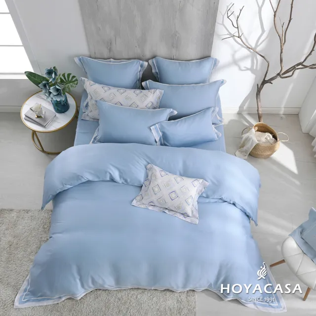 【HOYACASA】60支萊賽爾天絲被套床包組-冰川藍(加大-清淺典雅系列)