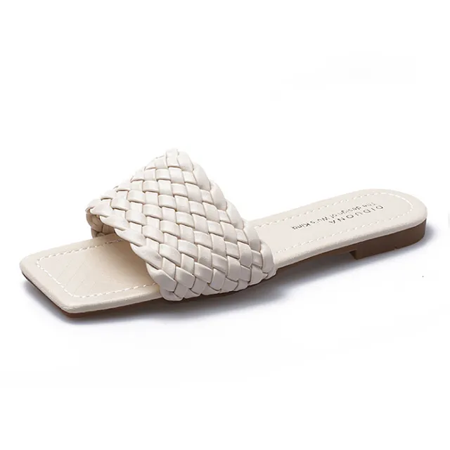 【Taroko】夏季手工編織質感方頭一字拖鞋(4色可選)