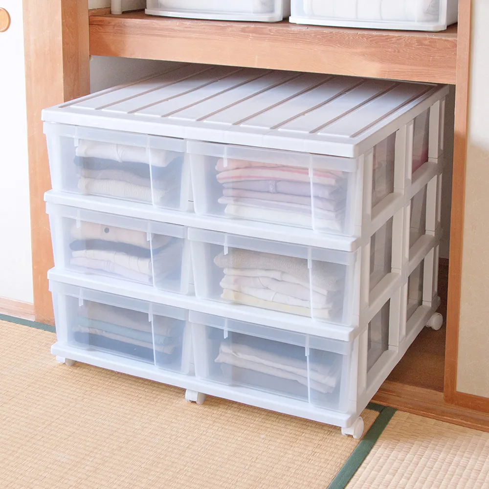 【IRIS】儲物透明三層抽屜式收納箱-附輪- OC-746(衣櫥收納/收納箱/大容量)