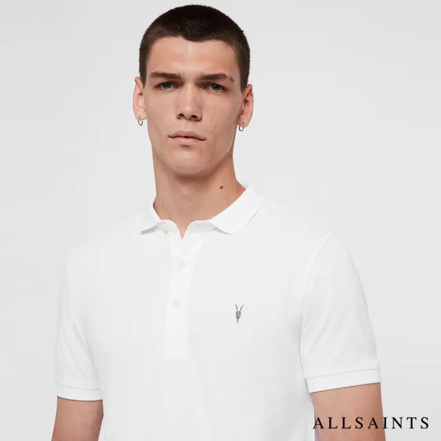 【ALLSAINTS】REFORM 素面公羊頭骨刺繡純棉短袖POLO衫-白 MD051H