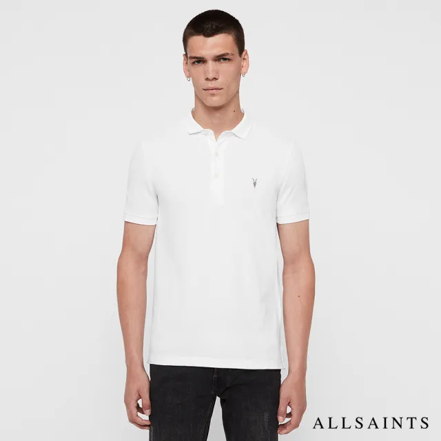 【ALLSAINTS】REFORM 素面公羊頭骨刺繡純棉短袖POLO衫-白 MD051H