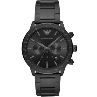 【EMPORIO ARMANI】衛潮流黑鋼計時腕錶44mm(AR11242)