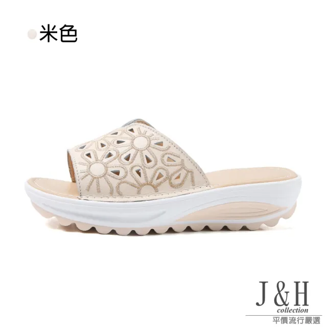 【J&H collection】真皮鏤空印花防滑厚底涼拖鞋(現+預 白色 / 米色 / 玫紅 / 藍色 / 黑色)
