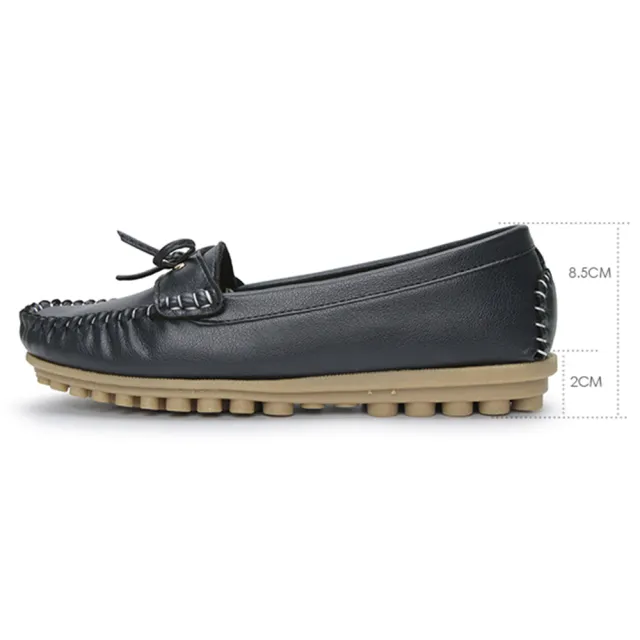 【FUFA Shoes 富發牌】皮質細線蝴蝶結豆豆鞋-粉/白/藍/灰 1DR25(女鞋/懶人鞋/莫卡辛鞋)
