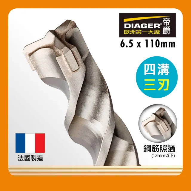 【DIAGER 帝爵】法國DIAGER帝爵四溝三刃水泥鑽尾/6.5x110mm(法國製造 鋼筋照過 水泥鑽頭)