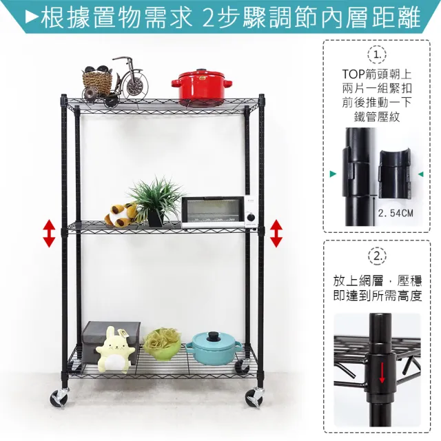 【yo-life】100%台灣製 三層置物架-贈工業輪-銀/黑任選(91x36x150cm)
