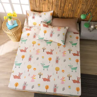 【HongYew 鴻宇】300織美國棉 床包枕套組-森林派對(雙人加大)
