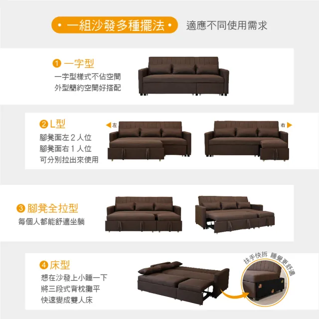 【新生活家具】《托瑪士》亞麻布L型沙發床 可坐可躺 多色可選