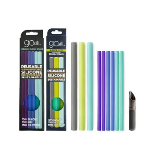 【美國GoSili環保吸管】珍奶組+切口器(星耀灰 +20cm組-海洋 環保吸管 矽膠吸管 總代理公司貨)