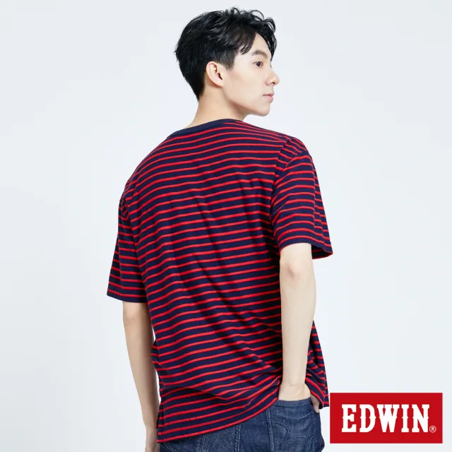 【EDWIN】男裝 超市 條紋巧克力短袖T恤(丈青色)