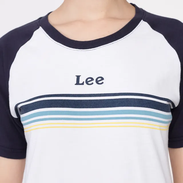 【Lee】出清品-女裝 短袖T恤 / 撞色連袖 小LOGO 海軍藍 標準版型(LL20017266T)