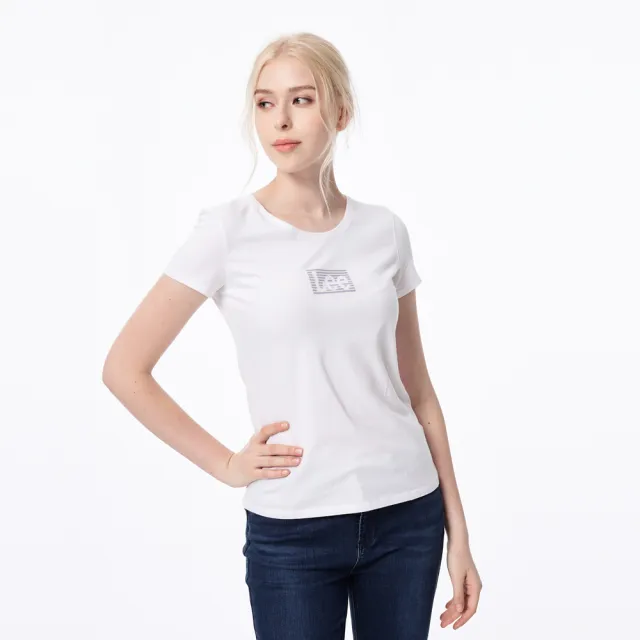 【Lee 官方旗艦】女裝 短袖T恤 / 經典LOGO 撞色長框 清新白 標準版型(LL200174K14)