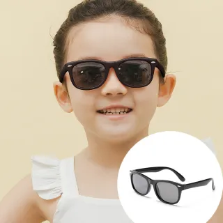 【ALEGANT】兒童專用復刻黑中性輕量彈性太陽眼鏡飛行員偏光墨鏡(時尚UV400飛行員款偏光墨鏡)