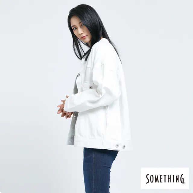 【SOMETHING】女裝 寬版小領台牛仔外套(白色)