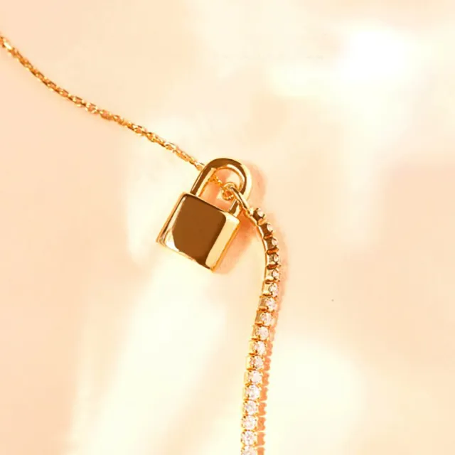 【PD PAOLA】西班牙時尚潮牌 銀色鎖頭手鍊 細緻鑲鑽手鍊 925純銀 BOND SILVER(925純銀)