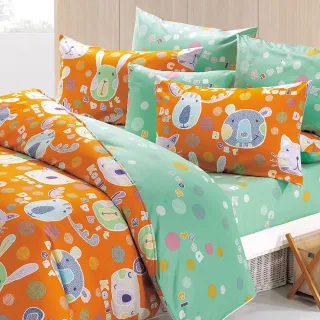 【HongYew 鴻宇】100%美國棉 防蹣抗菌 歡樂園地 三件式薄被套床包組-兩色任選(單人)