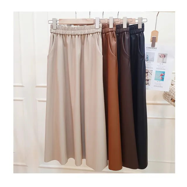 R.NETS 韓系質感鬆緊腰中長皮裙