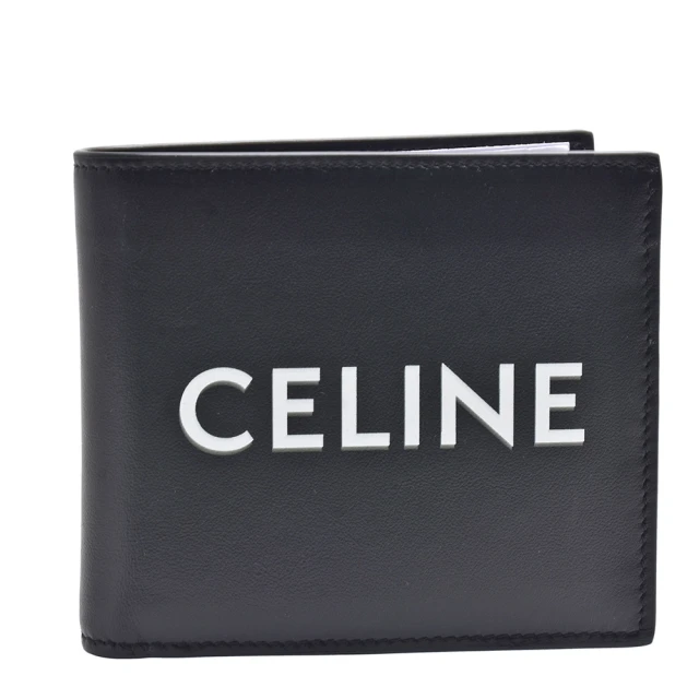 CELINE 經典品牌字母LOGO平滑小牛皮摺疊零錢袋短夾(黑色10C873DME.38SI)