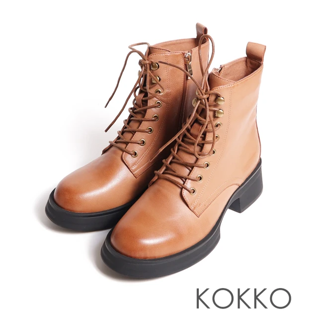 KOKKO 集團KOKKO 集團 個性帥氣厚底真皮綁帶軍靴(棕色)