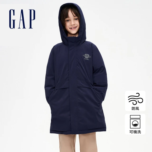 GAP 男童裝 Logo防風連帽羽絨外套-海軍藍(83691