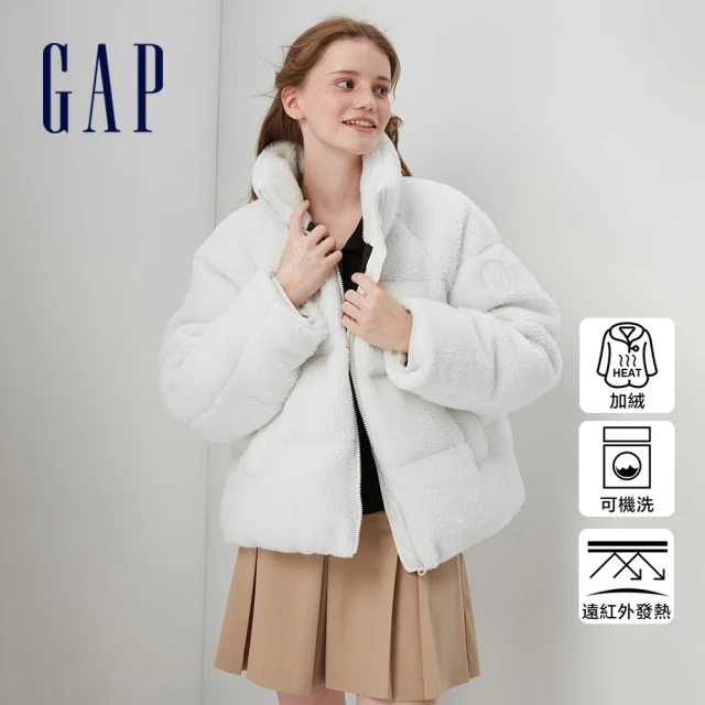 GAPGAP 女裝 Logo仿羊羔絨立領羽絨外套-白色(720897)