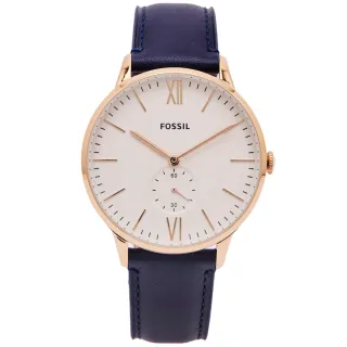 【FOSSIL】弧形鏡面款小秒針盤手錶-白面X藍色/42mm(FS5567)