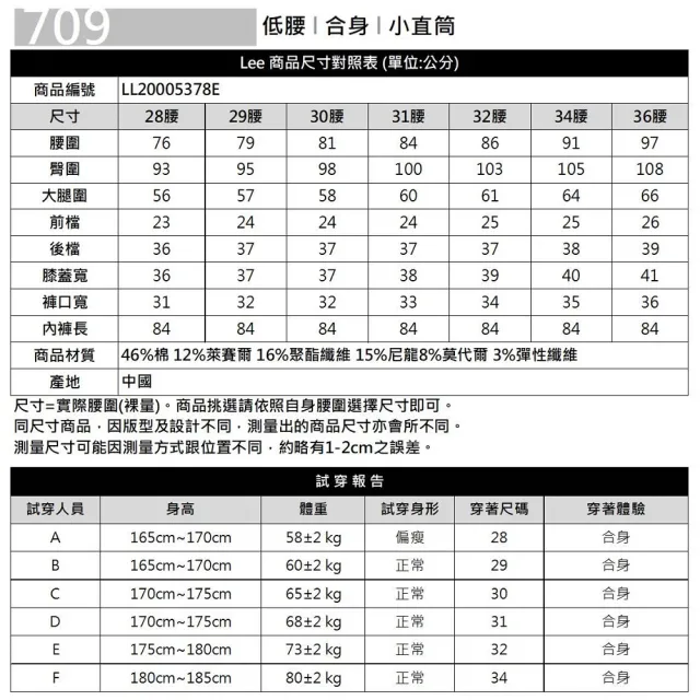 【Lee 官方旗艦】男裝 牛仔褲 / 涼感 709 低腰合身小直筒 中藍洗水 / Cool Breeze 系列(LL20005378E)